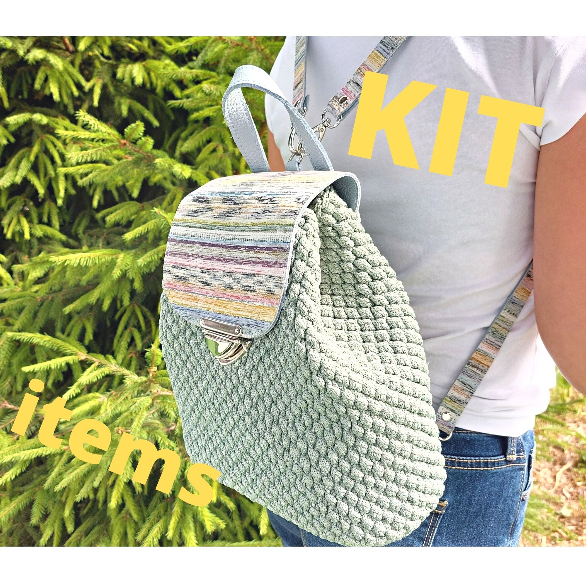 DIY Kit items genuiner leather for crochet backpack